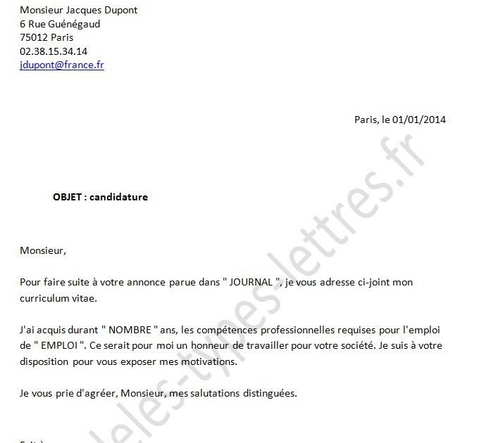 Exemple De Lettre De Motivation Pour Travailler Au Canada Word  Tyrone