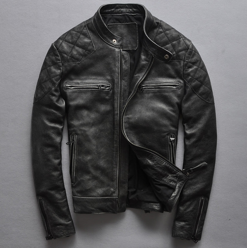 David Beckham Inspired Styling Real Genuine Cowhide Leather Biker Bomber Jacket