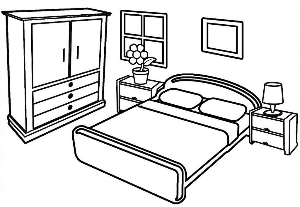 Coloring Bedroom Worksheet