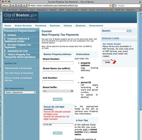 City of Boston Real Estate Tax payment page