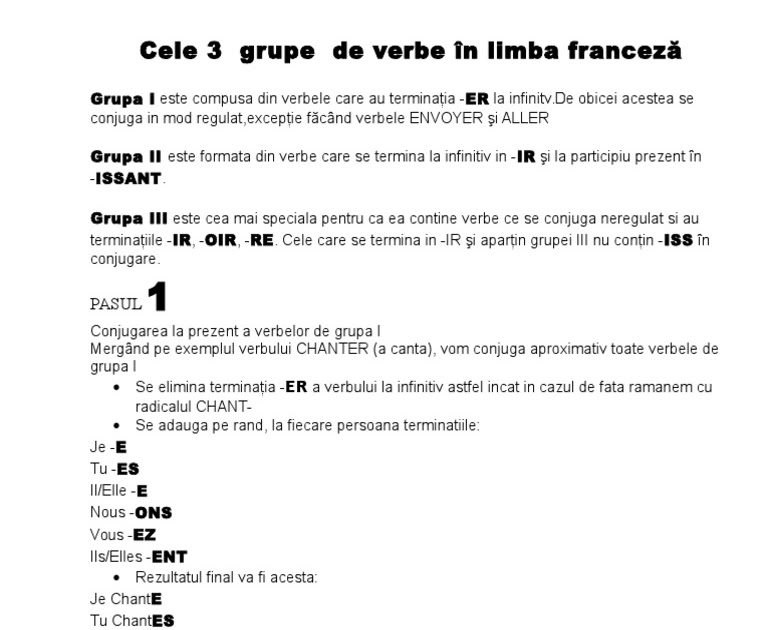 Verbe De Grupa 1 Franceza