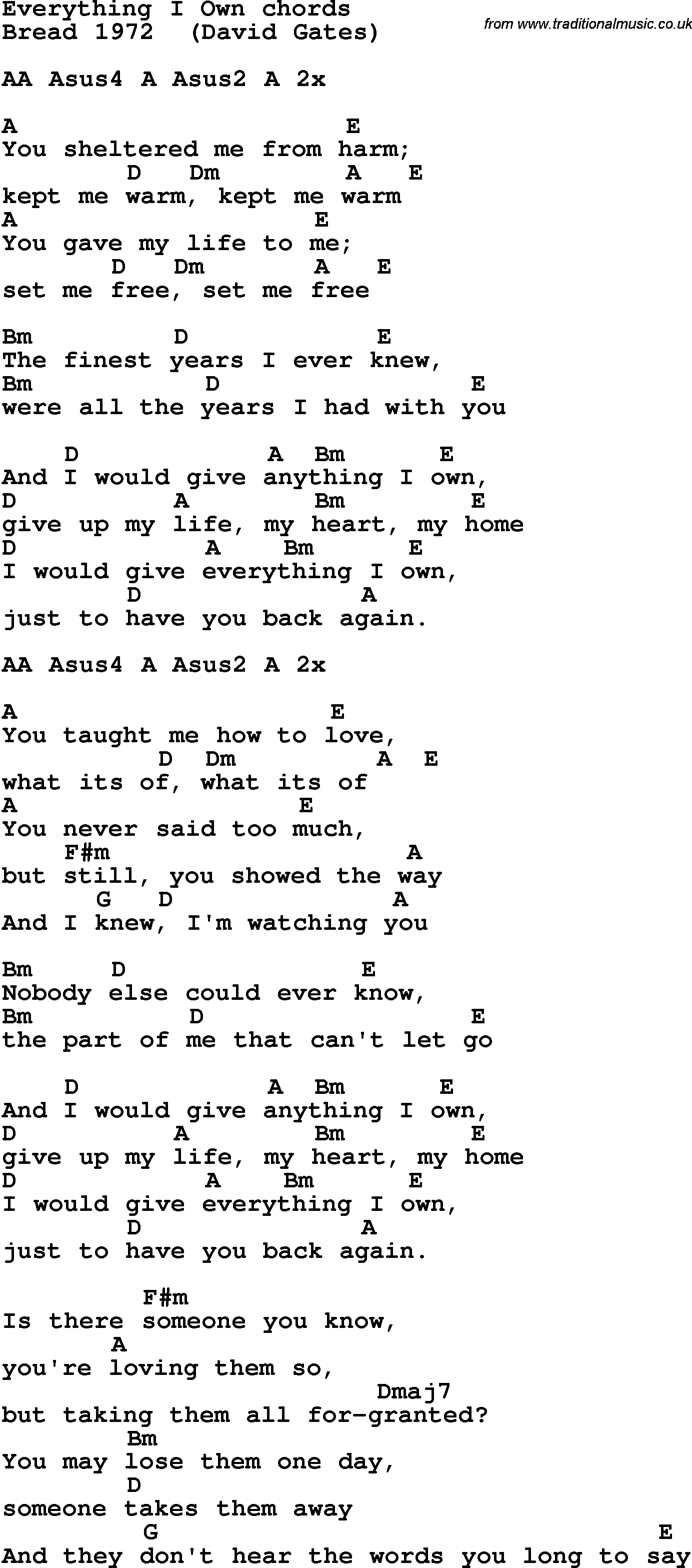 Everything I Own Chords - sadf-lop