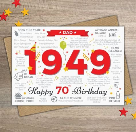 Happy 70th Birthday DAD Greetings Card Born In 1949 Year Happy 70th Birthday DAD Greetings Card Born In 1949 Year