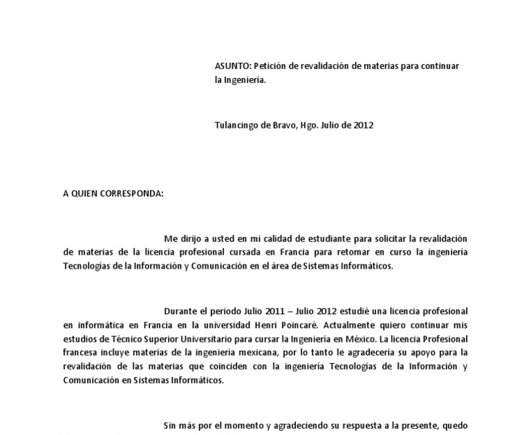 Modelo De Carta De Homologacion De Practica Ini Huruf Vrogue Co