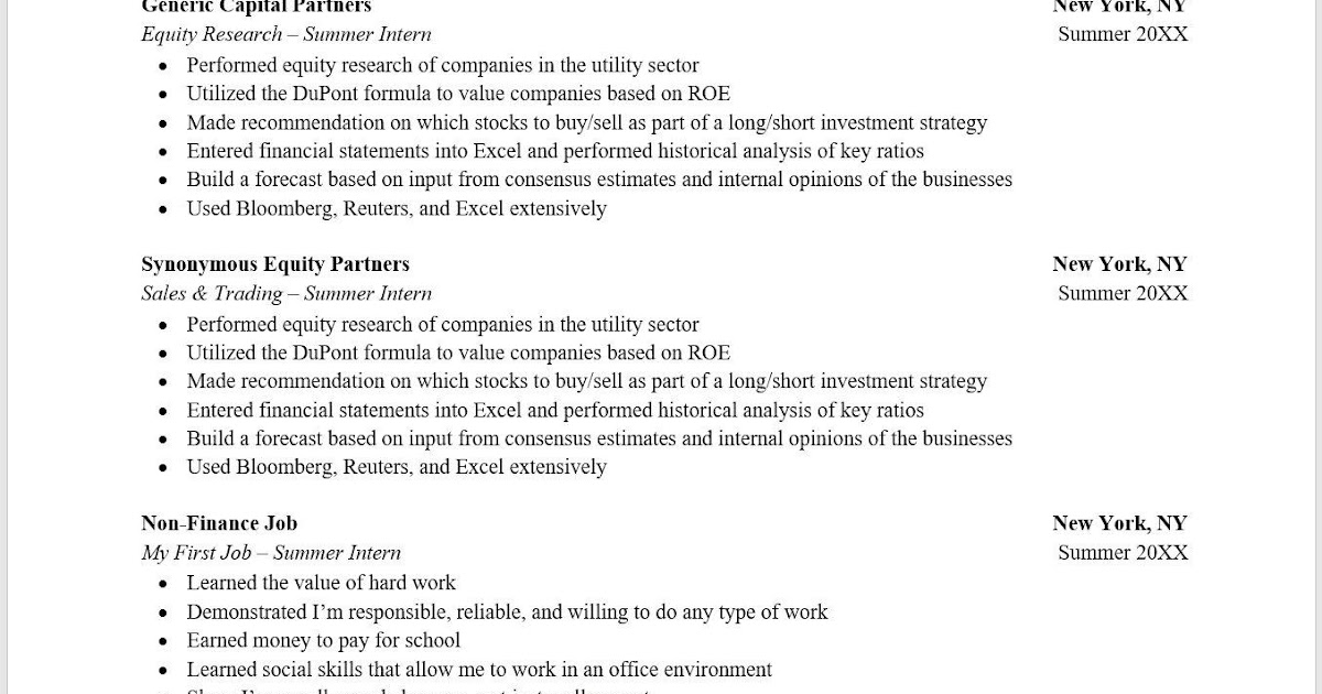 Wall Street Oasis Resume Template