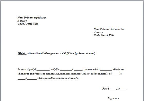 Sample Cover Letter Exemple De Lettre De Justificatif D'hebergement