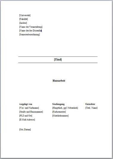 Das Deckblatt Einer Seminararbeit