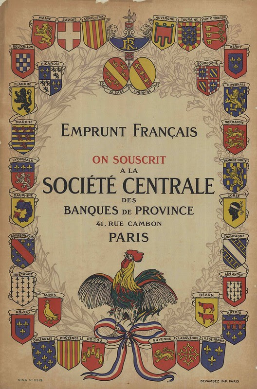 french poster bordered by many flags with crowing rooster