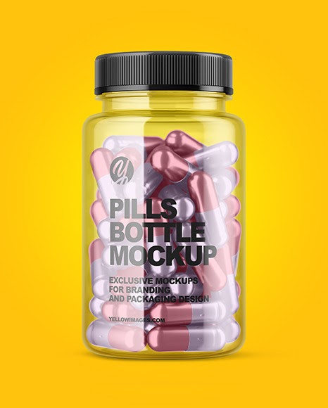 Download Metallized Plastic Container Mockup Clear Bottle With Metallized Pills Mockup In Bottle Mockups On PSD Mockup Templates