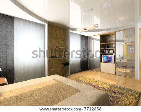 stock photo : modern bedroom interior design (computer
