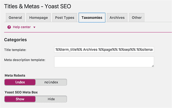 Taxonomies meta Taxonomies meta