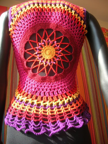 Fire Flower Mandala Crochet Waistcoat
