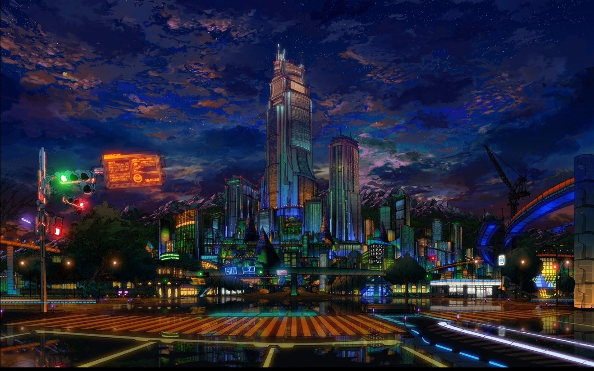 31+ Anime Night Sky City Wallpaper