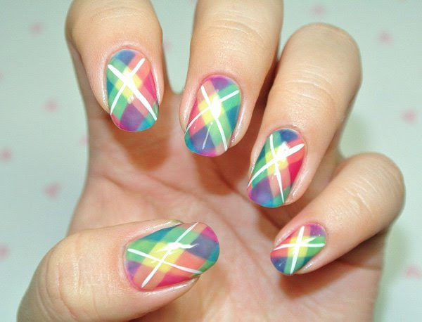 6. Cute and Chic Purple and Yellow Plaid Nail Design for Fall - wide 6