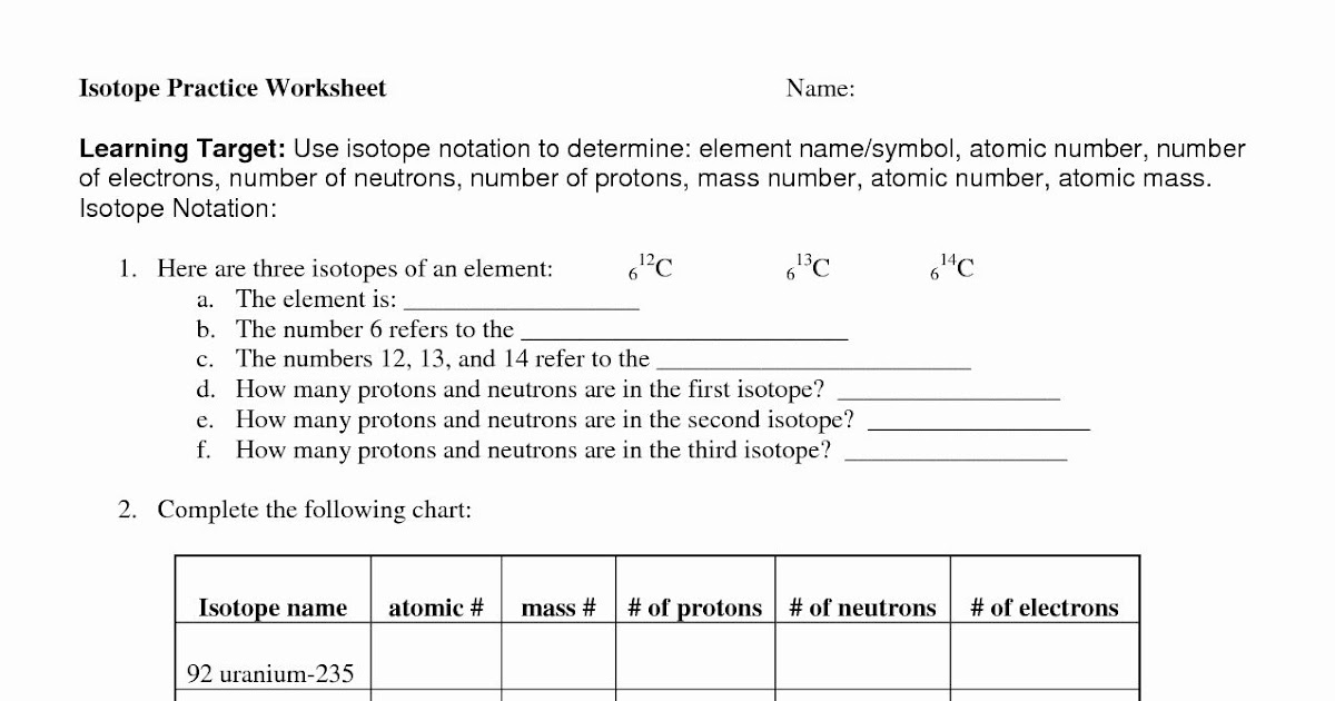 Isotope Practice Worksheet Answers - worksheet