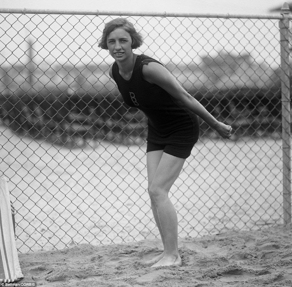 True Blue: Miss Sybil Bauer poses for a photo after setting four new world's records and one New American record at the Brighton Beach Pool on July 4, 1922