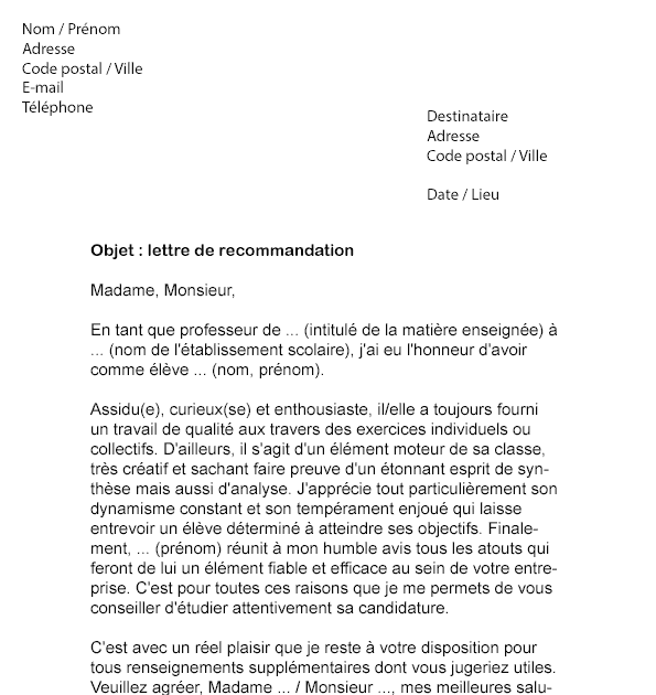 [Get 39+] Exemple De Lettre De Recommandation Pour Etudiant Licence
