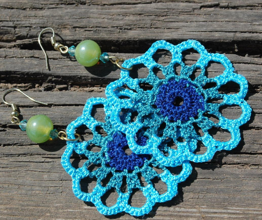 Crocheted Turquoise Earrings - lindapaula Crocheted Turquoise Earrings - lindapaula