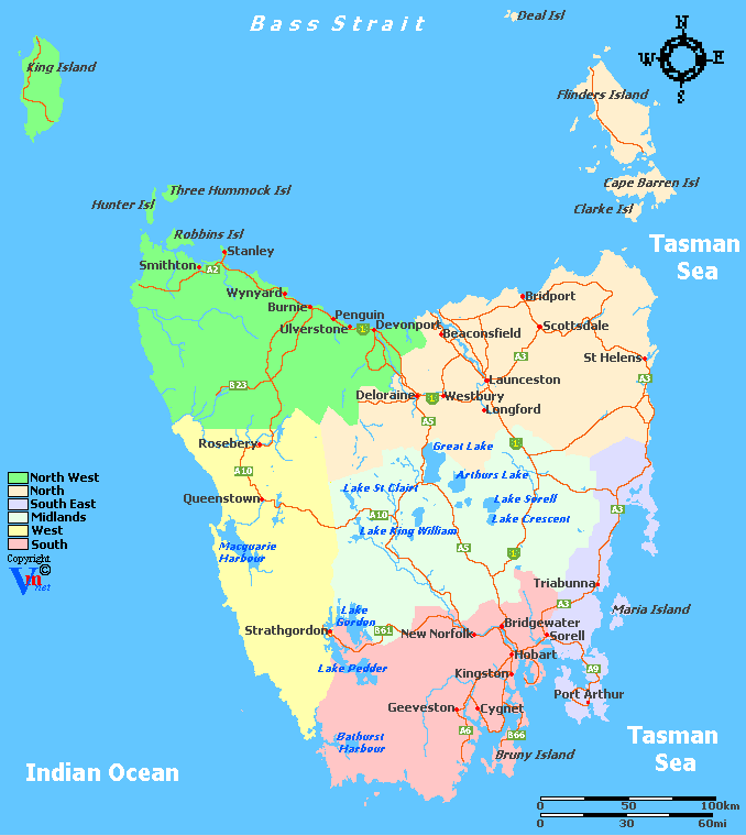 Тасмания физическая карта