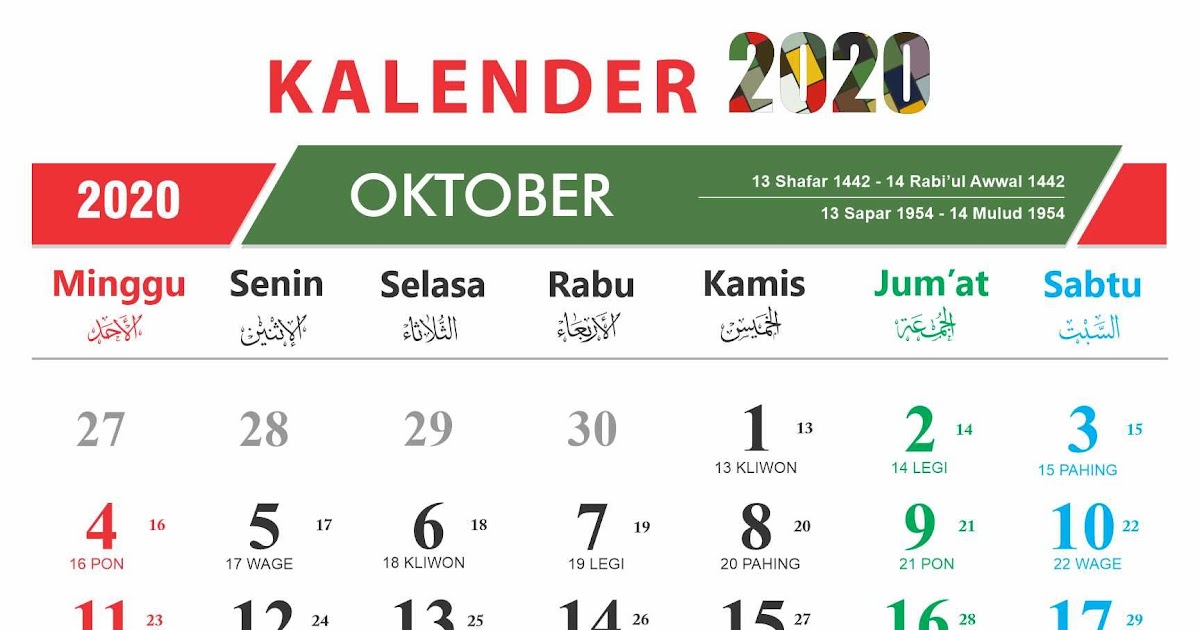 63+ Ide Kalender Jawa Bulan Oktober 2020 Lengkap, Kalender ...