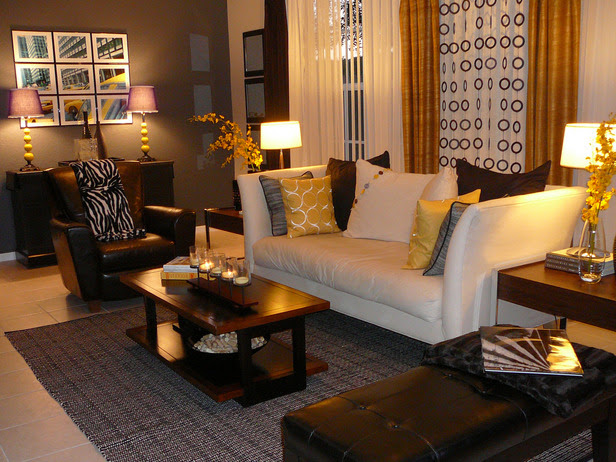 Brown Cream And Yellow Living Room