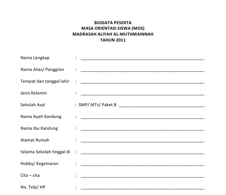 Pelajar contoh biodata diri kreatif