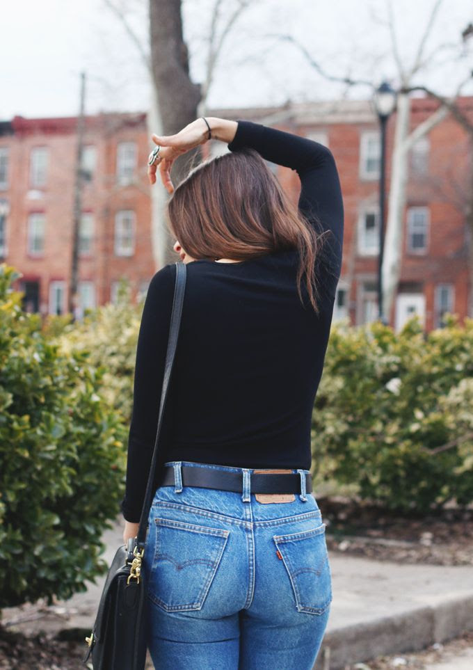 Orchid Grey: WORN: Black Lace-Up Top + Vintage Levi's