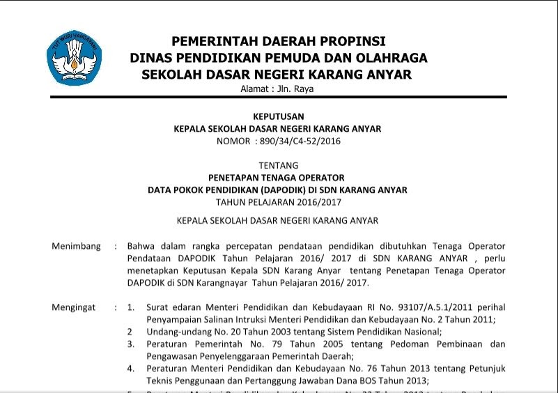 Contoh Surat Keputusan Guru