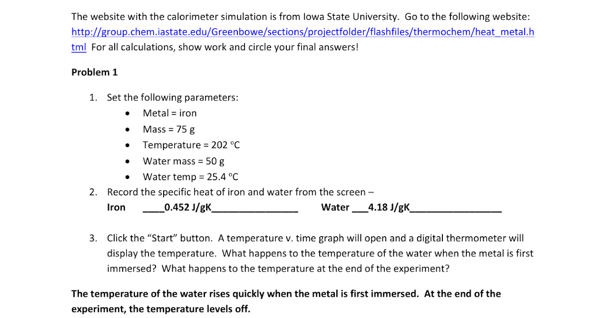 Calorimetry Virtual Lab Worksheet Answer Key - Rose Pdf