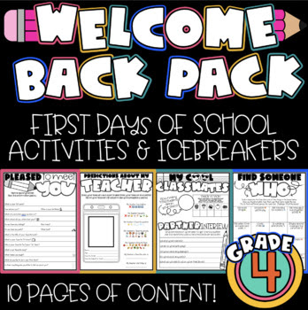 Back to School Activity Packet : Welcome to 4th Grade