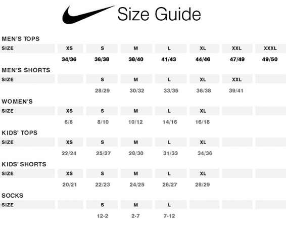 Nike Large Size Chart