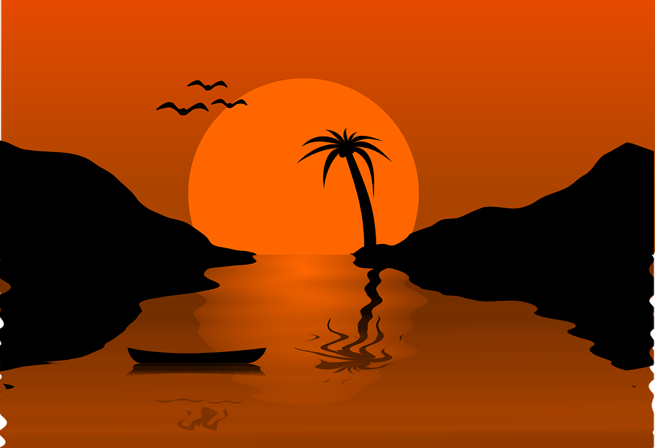 Lukisan Pemandangan Pantai Sunset - Moa Gambar