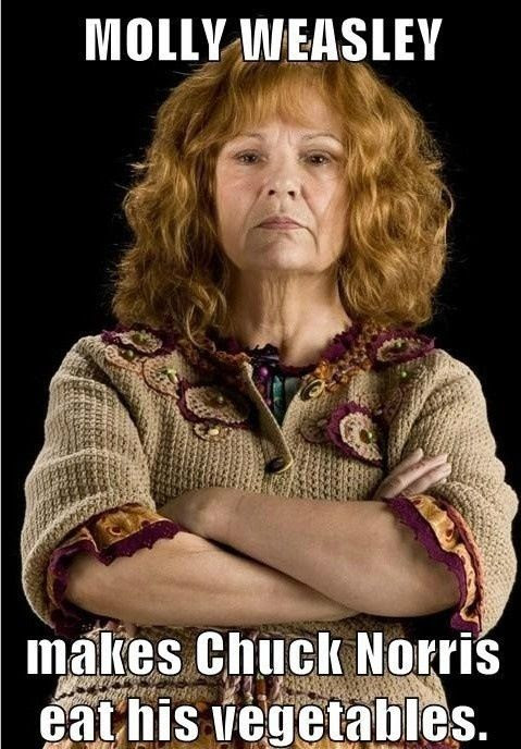Mrs. Weasley is awesome Haha Probably while knitting sweaters too. :)