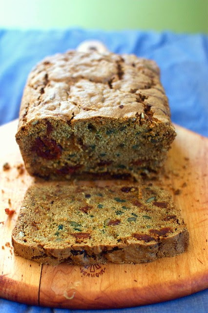 zucchini bread with dried sour cherries and sunflower seeds