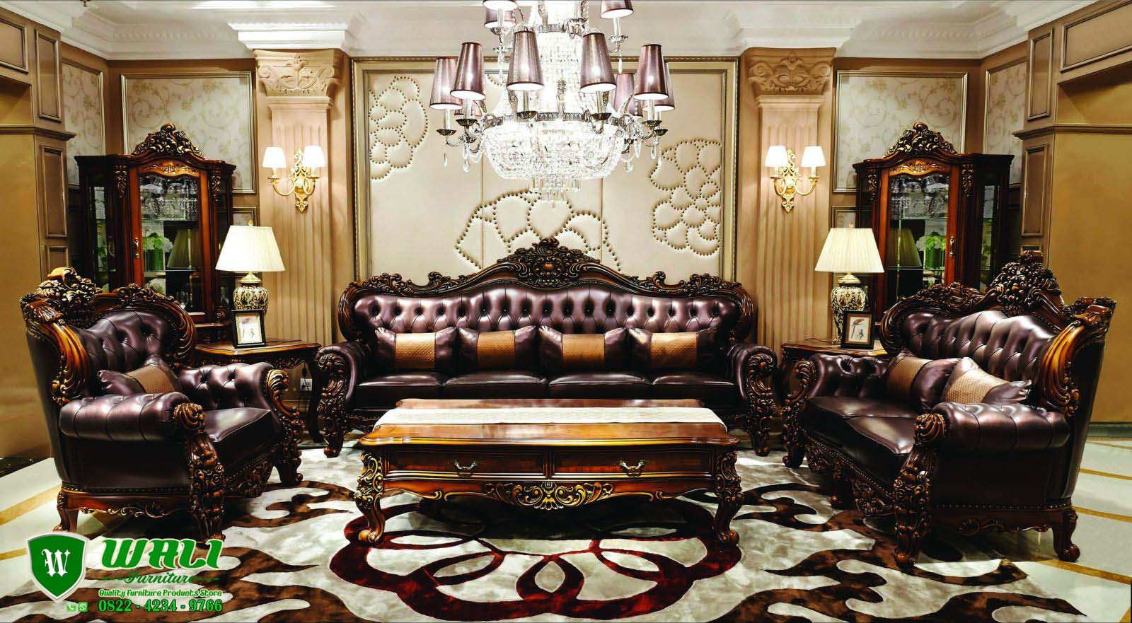 Kursi Tamu Sofa Jati Mewah Ukir Jepara Warna Coklat Wali Kursi Tamu Sofa Jati Mewah Ukir Jepara Warna Coklat Wali