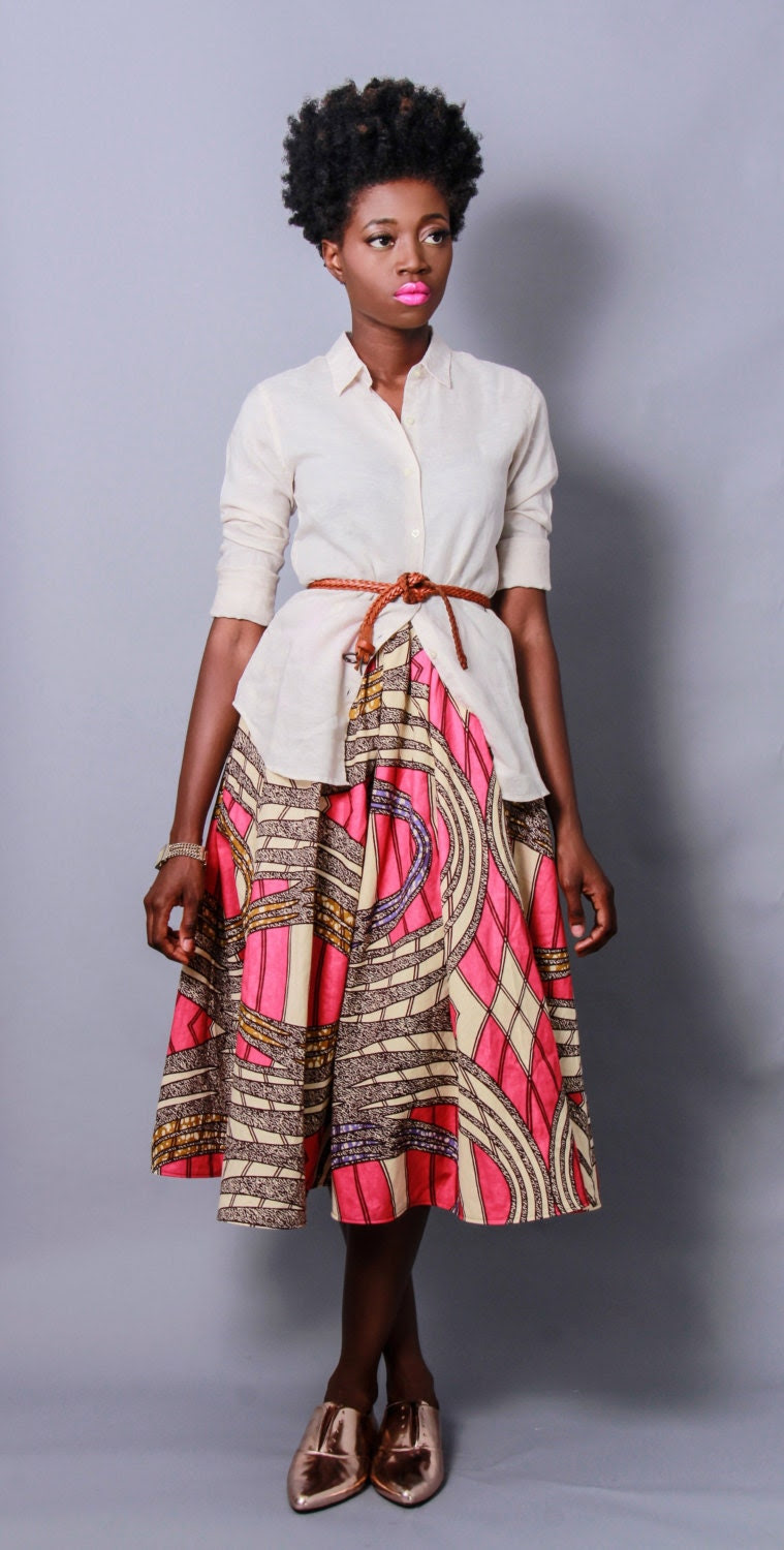 NEW The Shavon -African Print 100% Holland Wax Cotton Midi Skirt ONE AVAILABLE