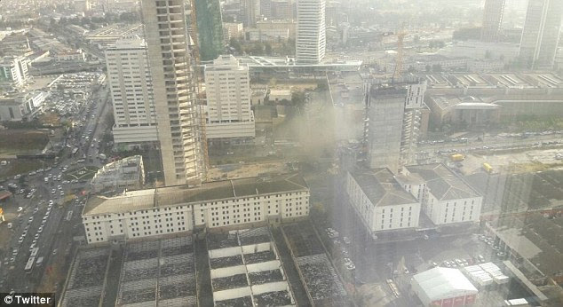 Eyewitnesses said the explosion appeared to come from a vehicle while pictures on social media show a cloud of smoke rising up from the street