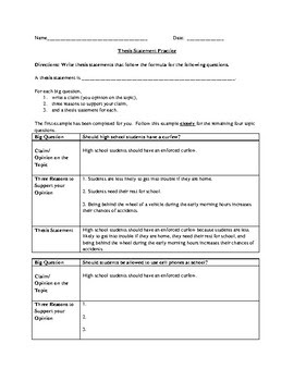 Thesis Statement Practice Worksheet Answer Key - Thesis Title Ideas for