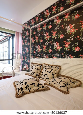 Bedroom Interior With Beautiful Wallpaper Stock Photo 5