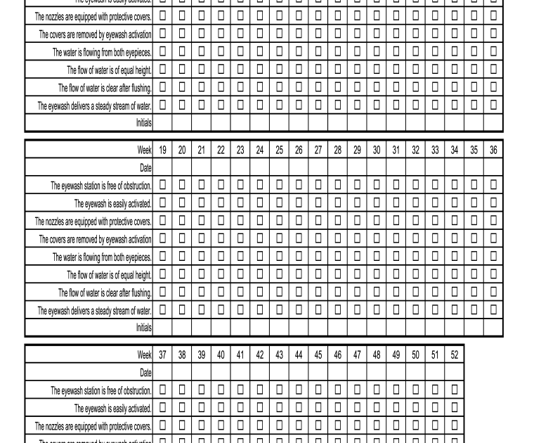 Eye Wash Station Checklist +Spreadsheet - Eye Wash Station Inspection