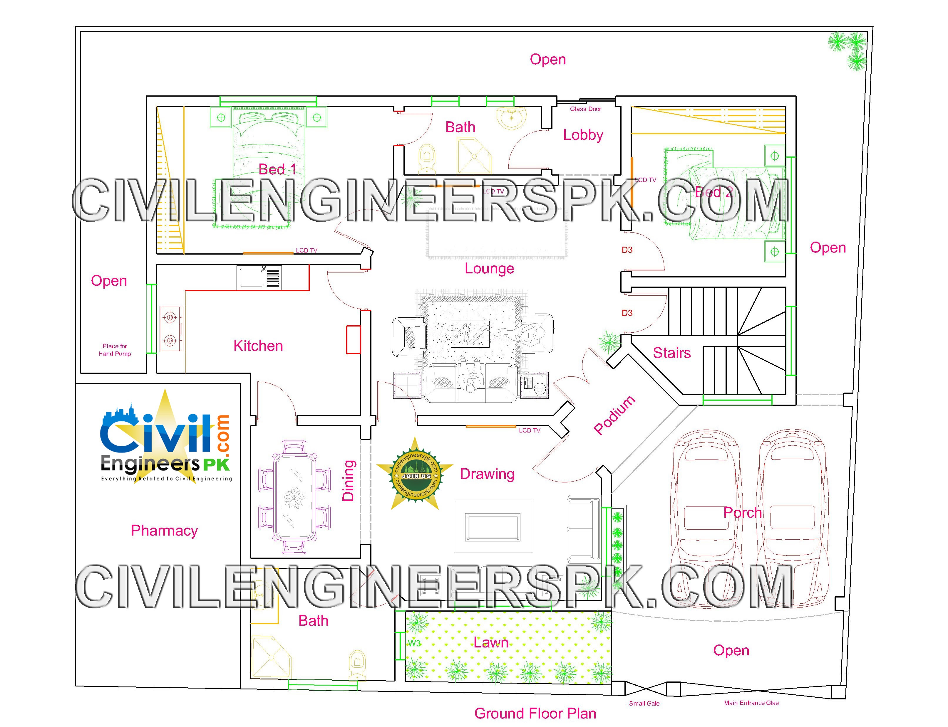 53+ Famous 10 Marla House Plan Autocad File Free Download