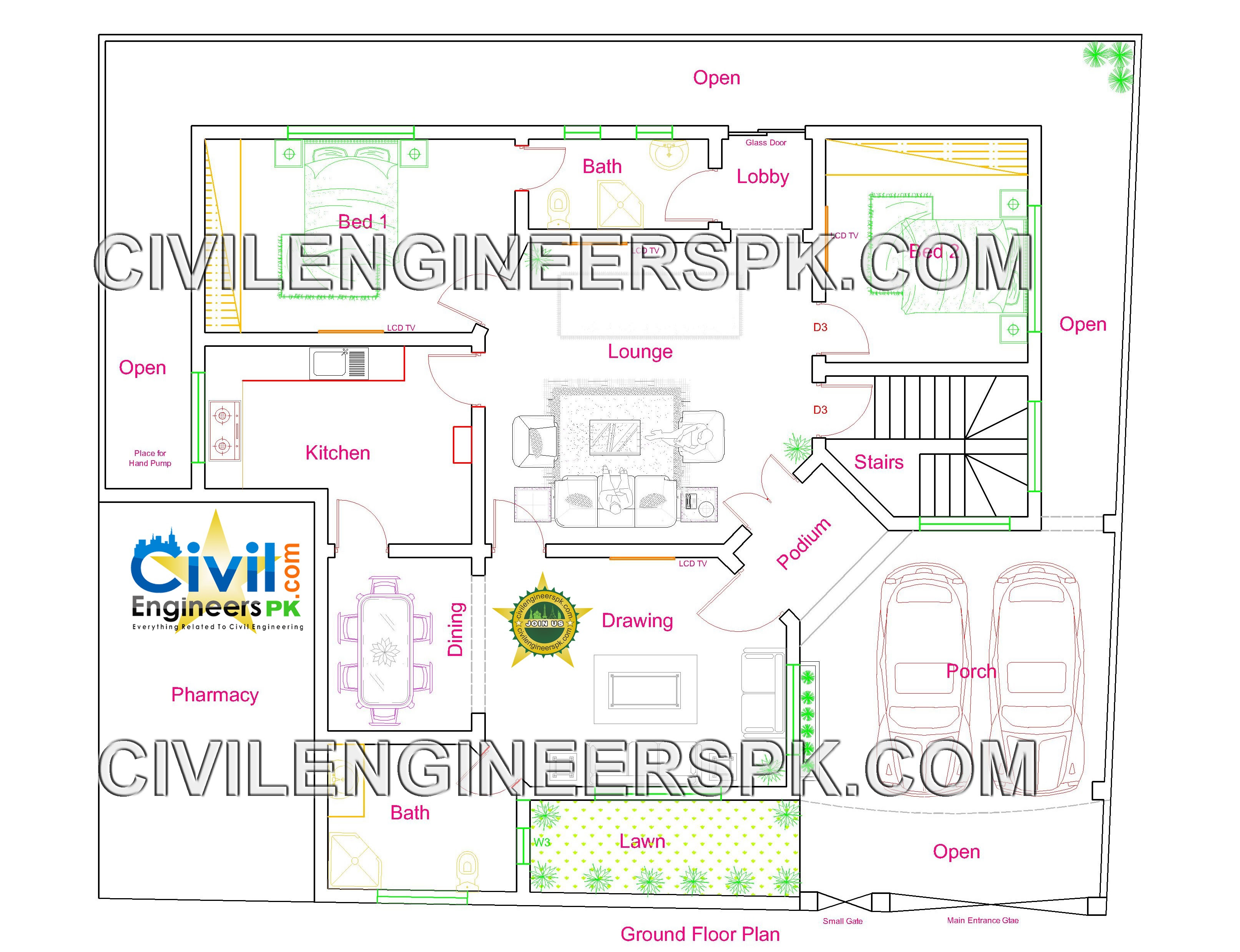 53 Famous 10 Marla House Plan Autocad File Free Download