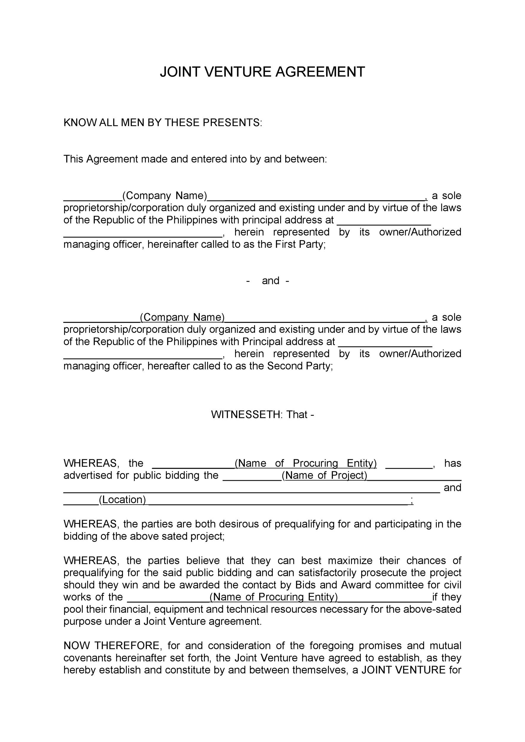 Jv Agreement Template Free Download