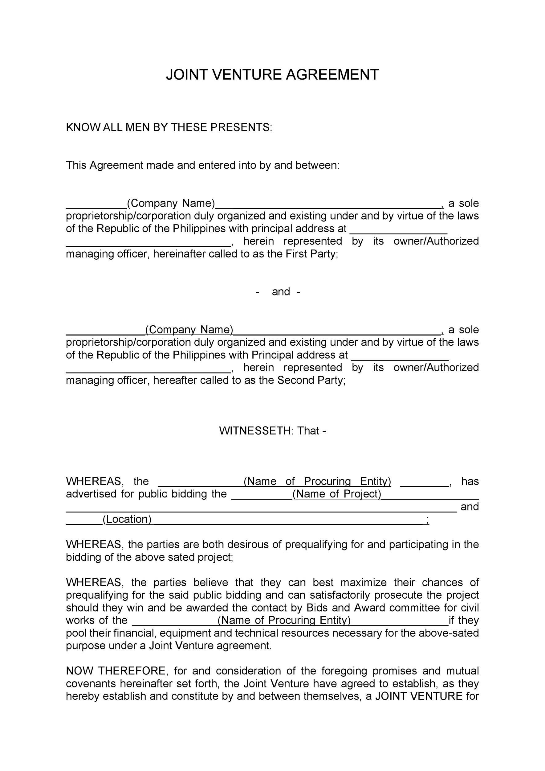Joint Venture Agreement South Africa Template PDF Template