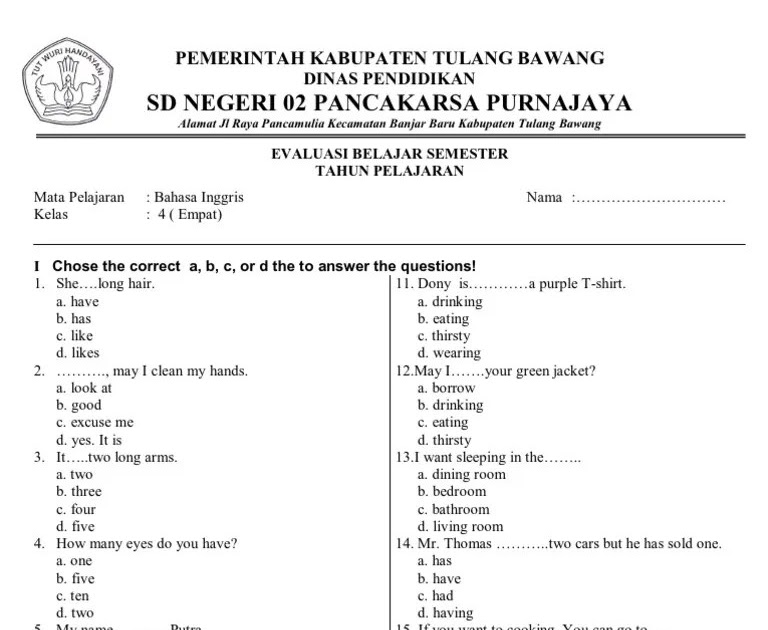 Download Contoh Soal Uts Bahasa Sunda Kelas 4 Semester 2