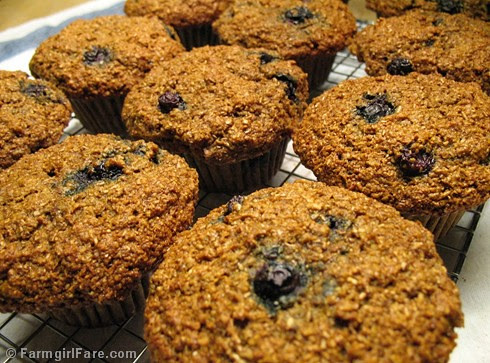 100% whole grain blueberry bran muffins made without cereal - FarmgirlFare.com