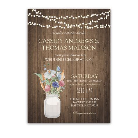 Rustic Mason Jar Wheat Wildflower Wedding Invitations Rustic Mason Jar Wheat Wildflower Wedding Invitations