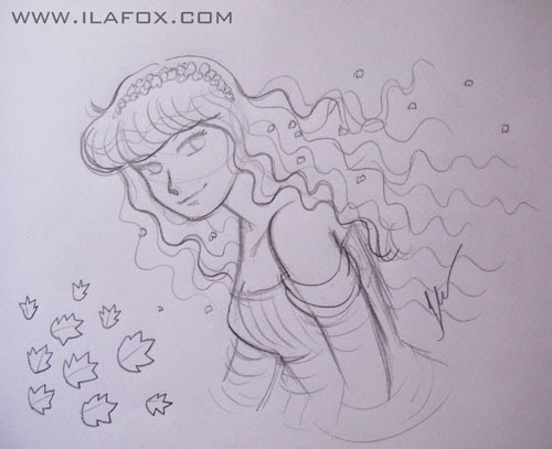 Desenho a lápis, mulher cabelos ao vento, by ila fox