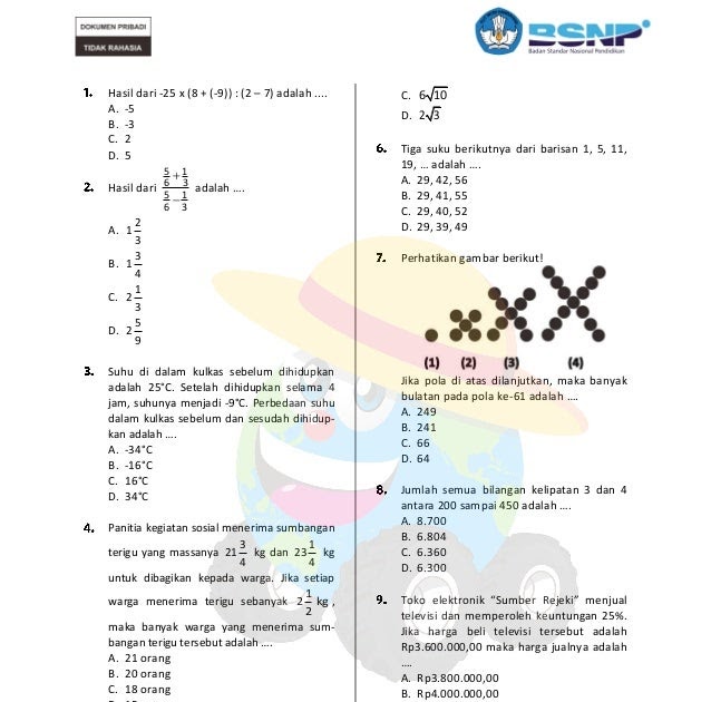 Latihan Soal Unbk Matematika Smp 2019