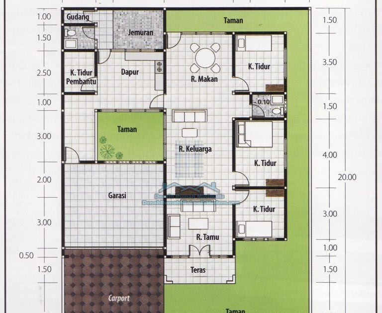 Denah Rumah 1 Lantai 3 Kamar Ukuran 8x12 - JUSTMGANOLIA